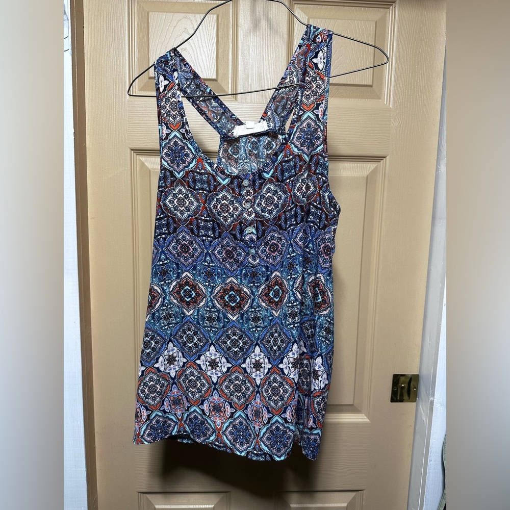 #1074 Blue Patterned Sleeveless Top